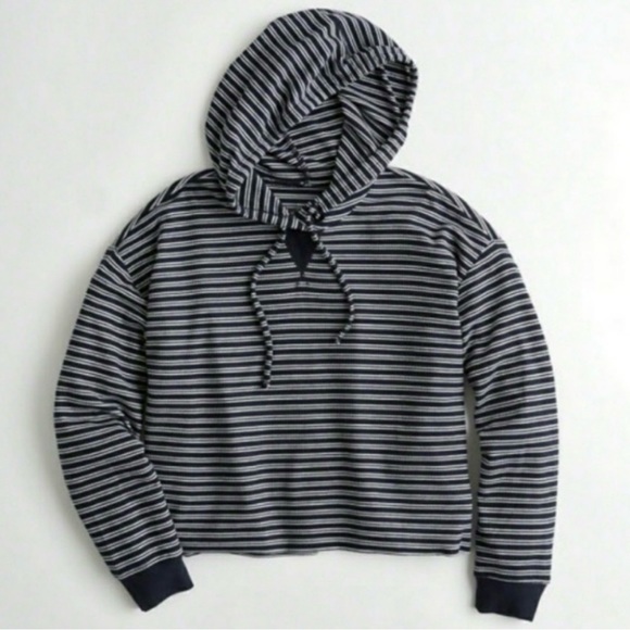 Hollister Tops - Hollister Navy White Stripes Knit Lightweight Must Have Collection Hoodie Small